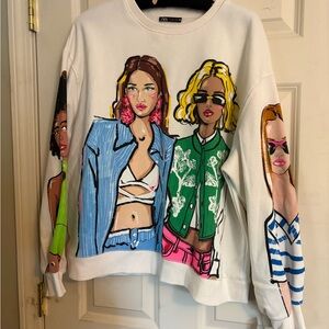 Zara White Sweatshirt with Colorful Graphic Design